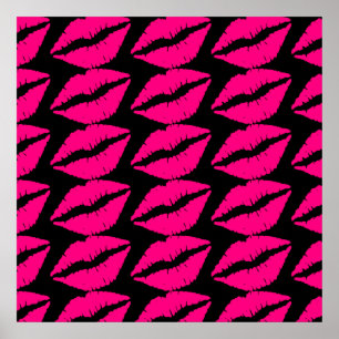 Poster Pink lipstick kiss pop art pink and black