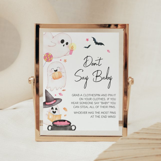 Poster Pink Little Boo Halloween Ne pas dire bébé (Pink Little Boo Baby Shower Don't Say Baby Sign)