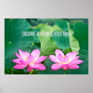 Poster Pink Lotus Couple Inspiration Pair Pond Green Leaf