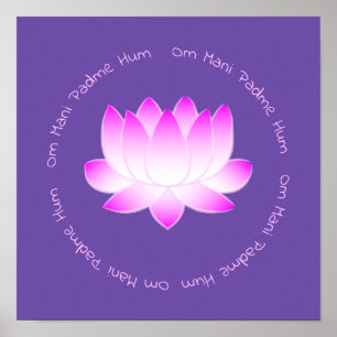 Poster Pink Lotus Flower Om Mani Padme Hum Imprimer