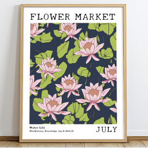 Poster Pink Lotus Water Lily Juillet Marché aux fleurs de