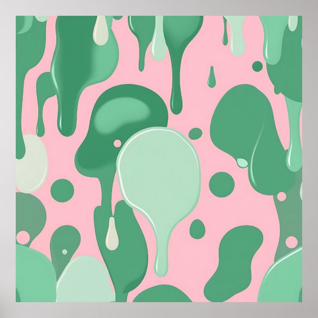 Poster Pink Mint Green Melting Drip Pattern Abstract  (Devant)