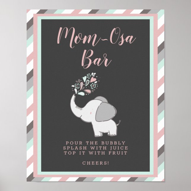 Poster Pink Mom-Osa Bar Elephant Baby shower Boissons Sig (Devant)