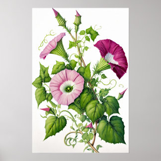 Poster Pink Morning Glory Flowers Art Imprimer l'affiche