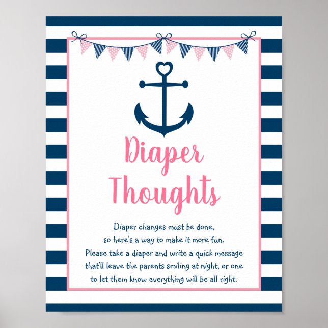 Poster Pink Navy fille Ancre nautique Pensées de couche (Devant)