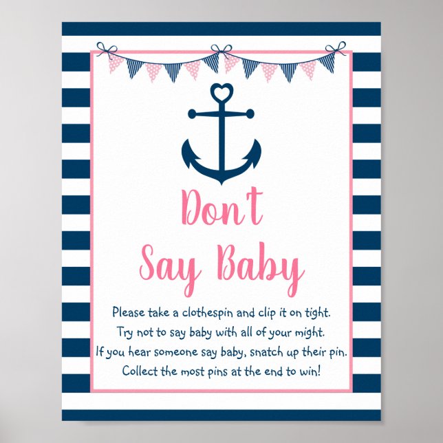 Poster Pink Navy Girl Ancre nautique Ne pas dire Baby Gam (Devant)