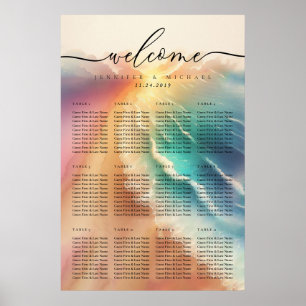 Poster Pink Ocean Beach Mariage de fête d'été Table