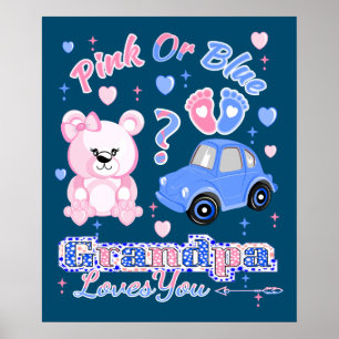 Poster Pink Or Blue Grandpa Loves You