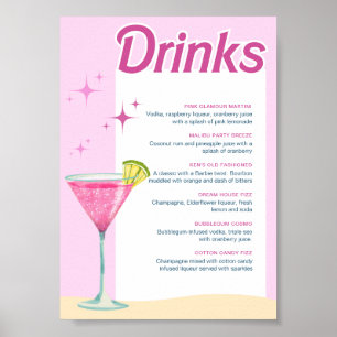 Poster Pink Party Bachelorette Cocktail Menu