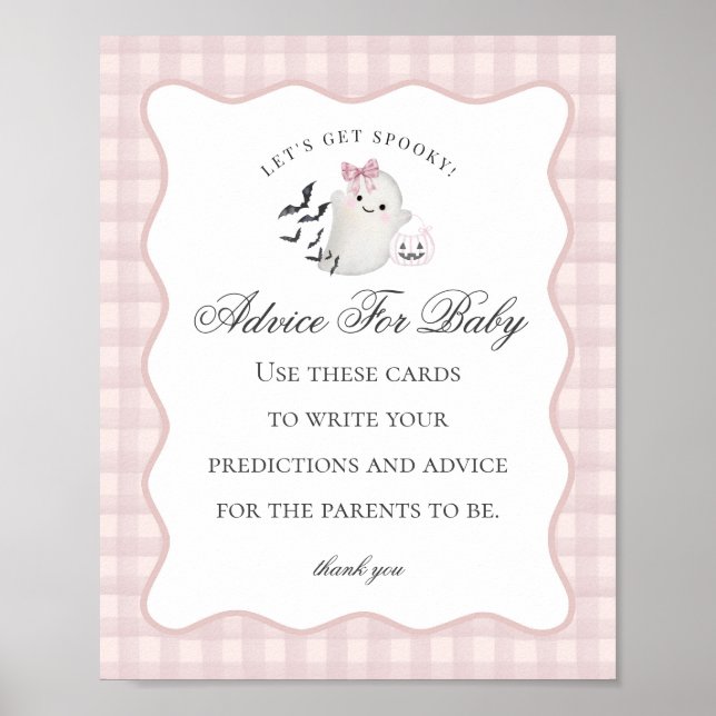 Poster Pink Pastel Little Boo Ghost Advice for Baby Sign (Devant)