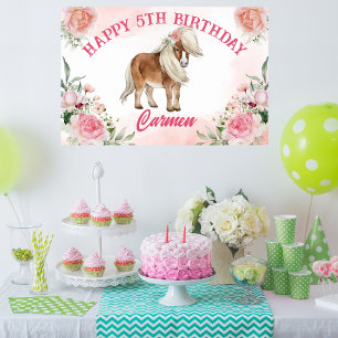 Poster Pink poney anniversaire giddy up cowgirl bannière