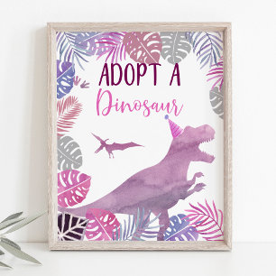 Poster Pink Purple Adopter Un Dinosaure Signal D'Annivers