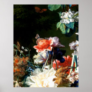 POSTER PINK RED ANEMONES WHITE FLOWERS,BUTTERFLY IN BLACK