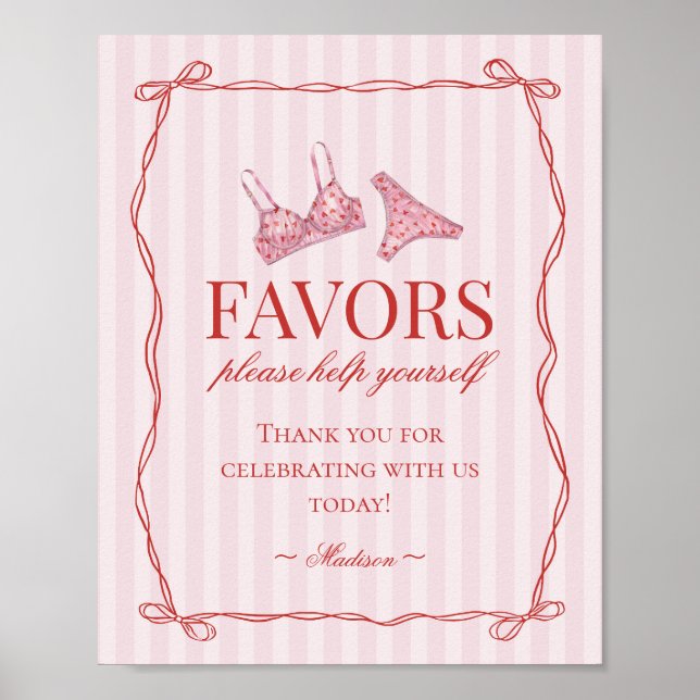 Poster Pink & Red Heart Lingerie Bachelorette Party Favor (Devant)