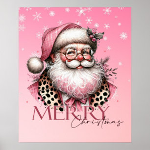 Poster Pink Retro Santa Claus Vintage Joyeux Noël