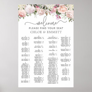 Poster Pink Rose Alphabetical Wedding Seating Chart