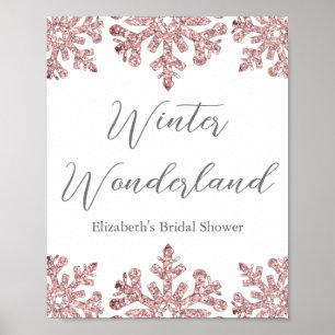 Poster Pink Rose Gold Snowflake Winter Bridal Shower