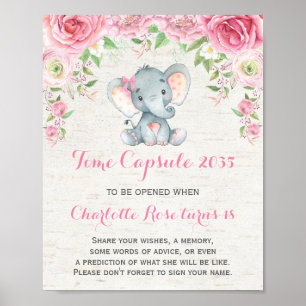 Poster Pink Roses Elephant Temps Capsule 1er Anniversaire