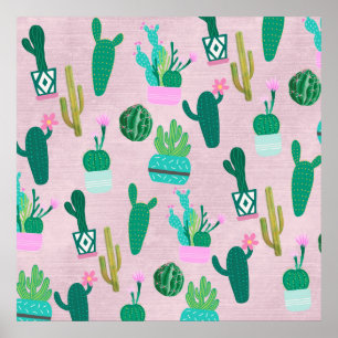 Poster Pink Rustique Sud-Ouest Cactus Plantes