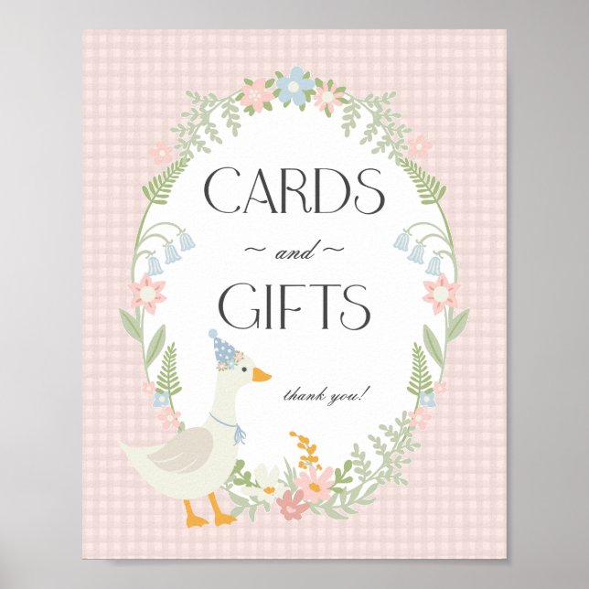 Poster Pink Silly Goose Floral En vichy cartes et cadeaux (Devant)