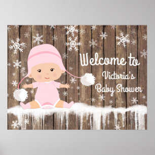 Poster Pink Snowflake Winter Baby Shower Sign