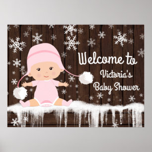 Poster Pink Snowflake Winter Baby Shower Sign