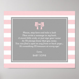 Poster Pink Stripes avec Bow Baby shower livre d'hôtes