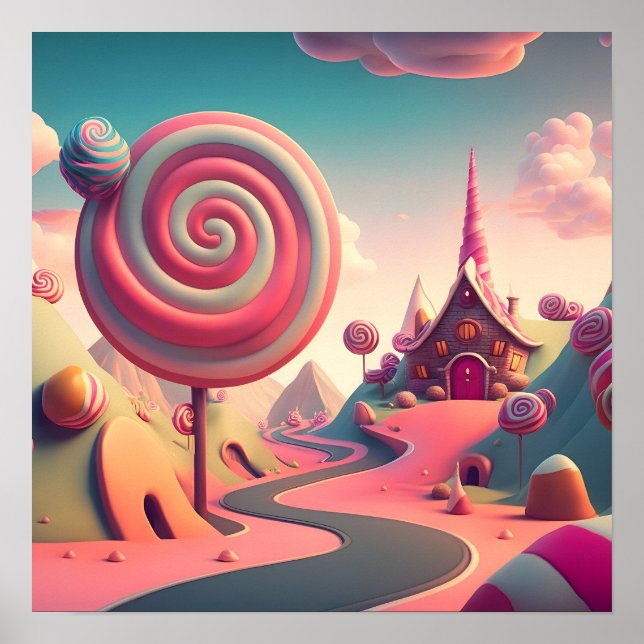 Poster Pink Swirl Lollipop Candy Maison Terrain (Devant)