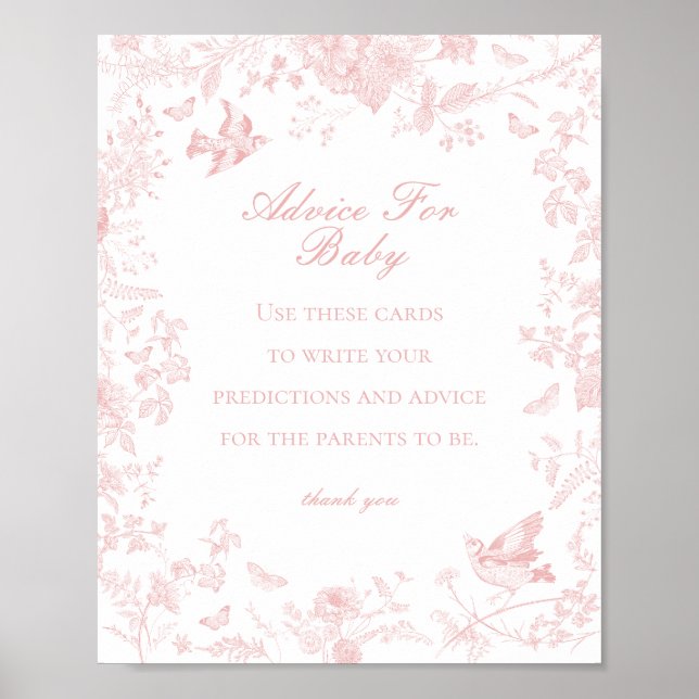 Poster Pink Toile De Jouy Conseil pour Baby shower Jeu (Devant)