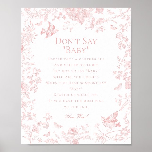 Poster Pink Toile De Jouy Dont Dire Baby shower Jeu (Devant)