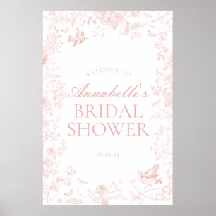 Poster Pink toile de jouy douche à fleurs