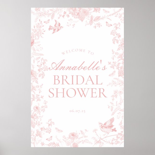 Poster Pink toile de jouy douche à fleurs (Devant)