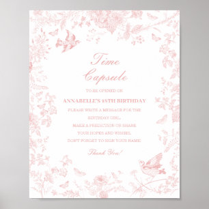 Poster Pink Toile De Jouy Time Capsule Baby Birthday Jeu