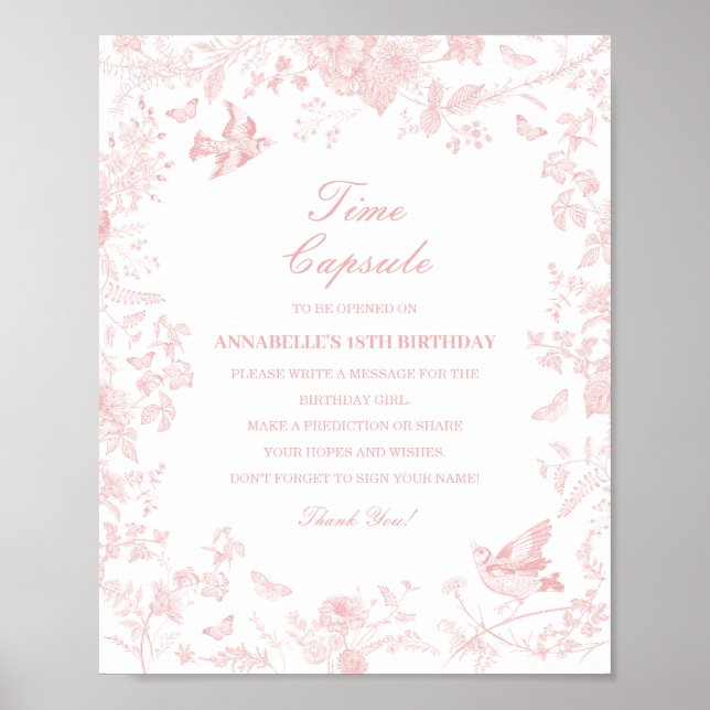 Poster Pink Toile De Jouy Time Capsule Baby Birthday Jeu (Devant)