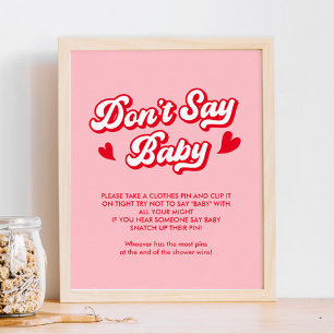 Poster Pink Valentine Baby shower ne pas dire Baby Game