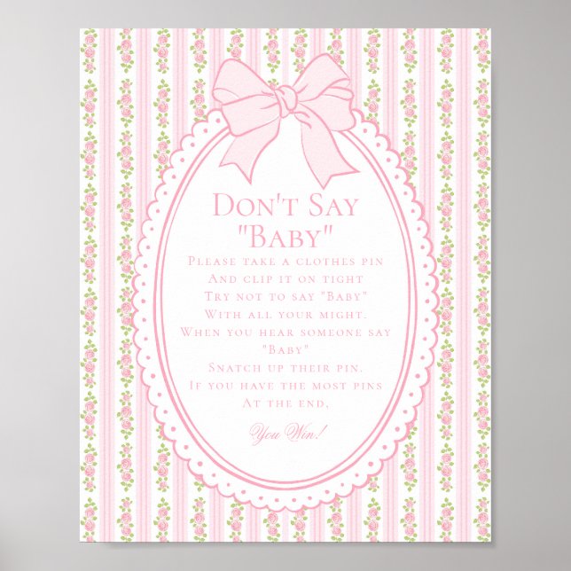 Poster Pink Vintage Fancy Floral Dont Say Baby Game (Devant)
