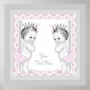 Poster Pink Vintage Twin Baby Girl Princess