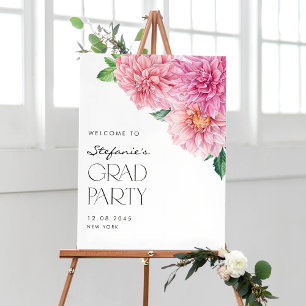 Poster Pink Watercolor Dahlia Graduation Party Bienvenue