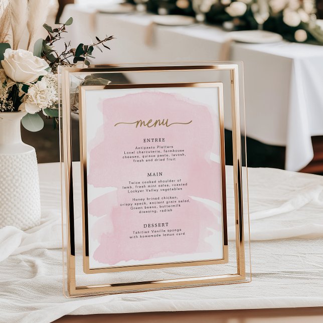 Poster Pink Watercolor Gold Menu Sign (Créateur téléchargé)