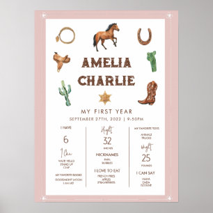 Poster Pink Western Première année Premier anniversaire J