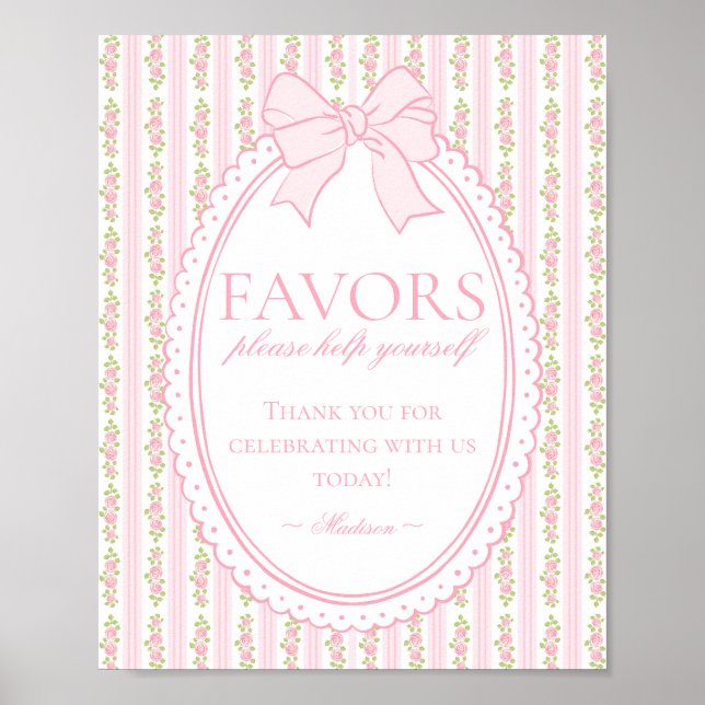 Poster Pink & White Vintage Fancy Floral Favors Sign (Devant)