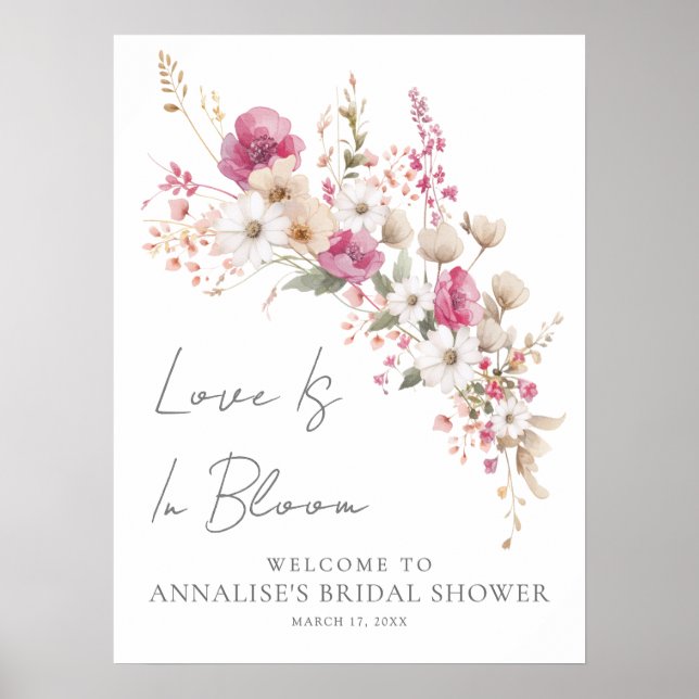 Poster Pink Wildflower Bridal Shower (Devant)