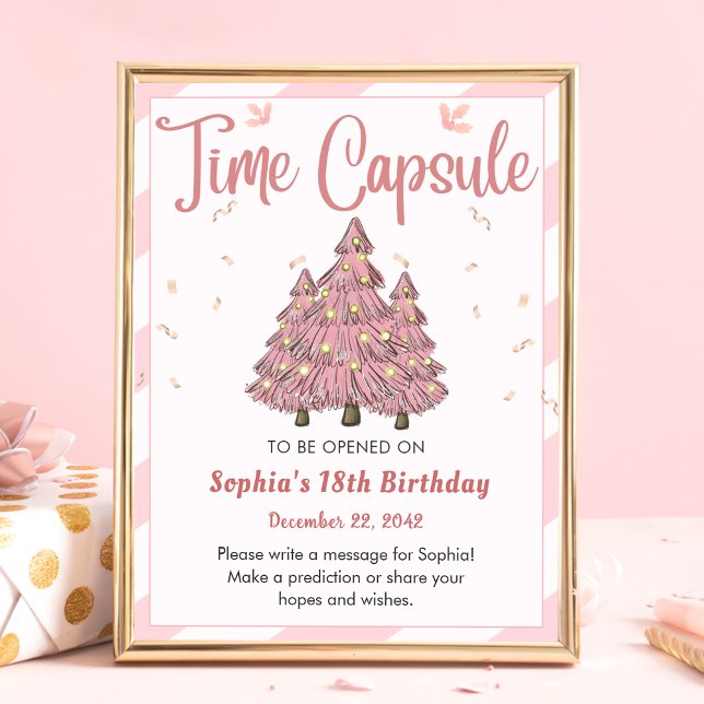 Poster Pink Winter Christmas Tree Anniversaire Heure Caps (Créateur téléchargé)