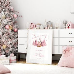 Poster Pink Winter Teddy Ours Bébé Fille Douche Bienvenue