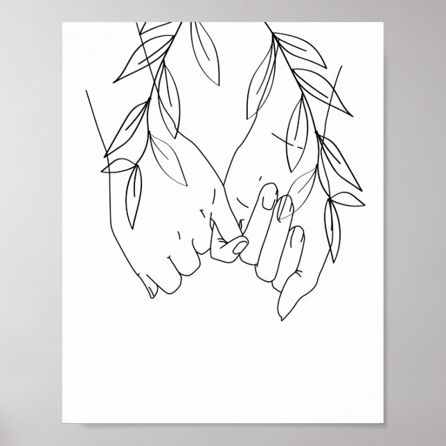 Poster Pinky Promise Line Art avec Feuilles (Devant)