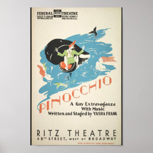 Poster Pinocchio, Théâtre fédéral, New York, 1930 Vintage