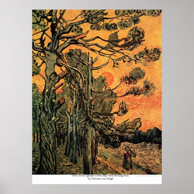 Poster Pins au coucher du soleil par Vincent van Gogh (Devant)