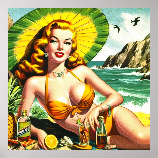 Poster Pinup Tropical vintage (Devant)