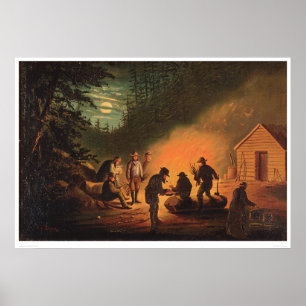 Poster Pionniers de la Californie autour d'un feu de camp