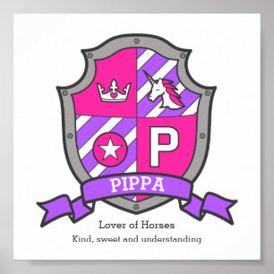 Poster Pippa nom signifiant licorne lettre princesse P